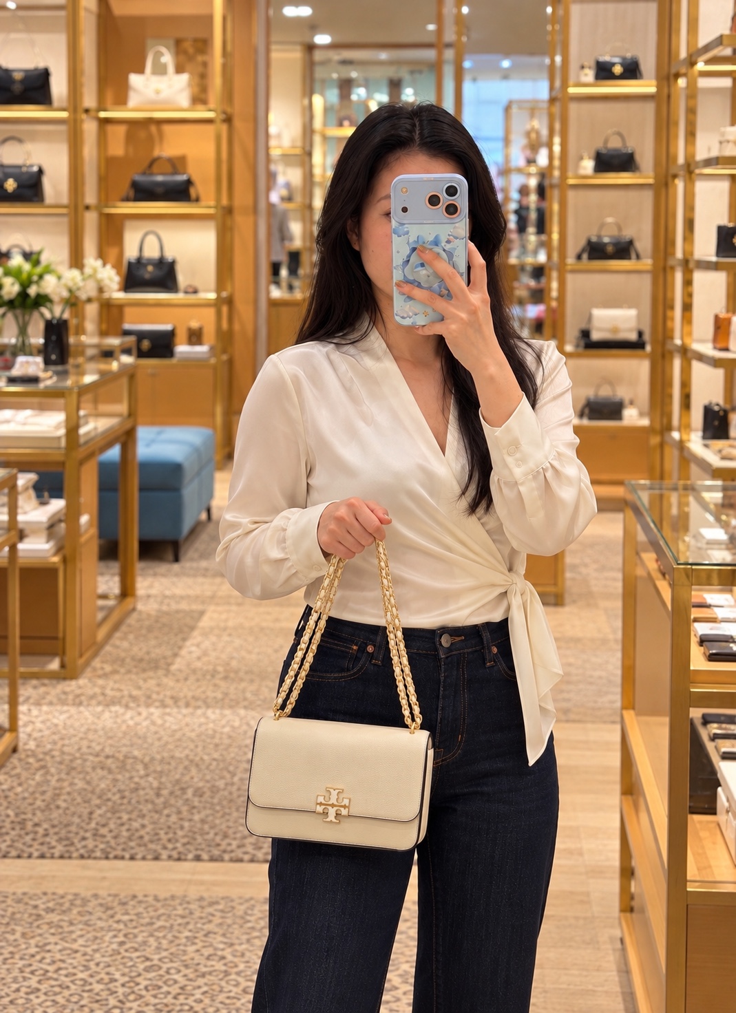 Tory Burch Rectangular Chain Shoulder Bag – Cream
