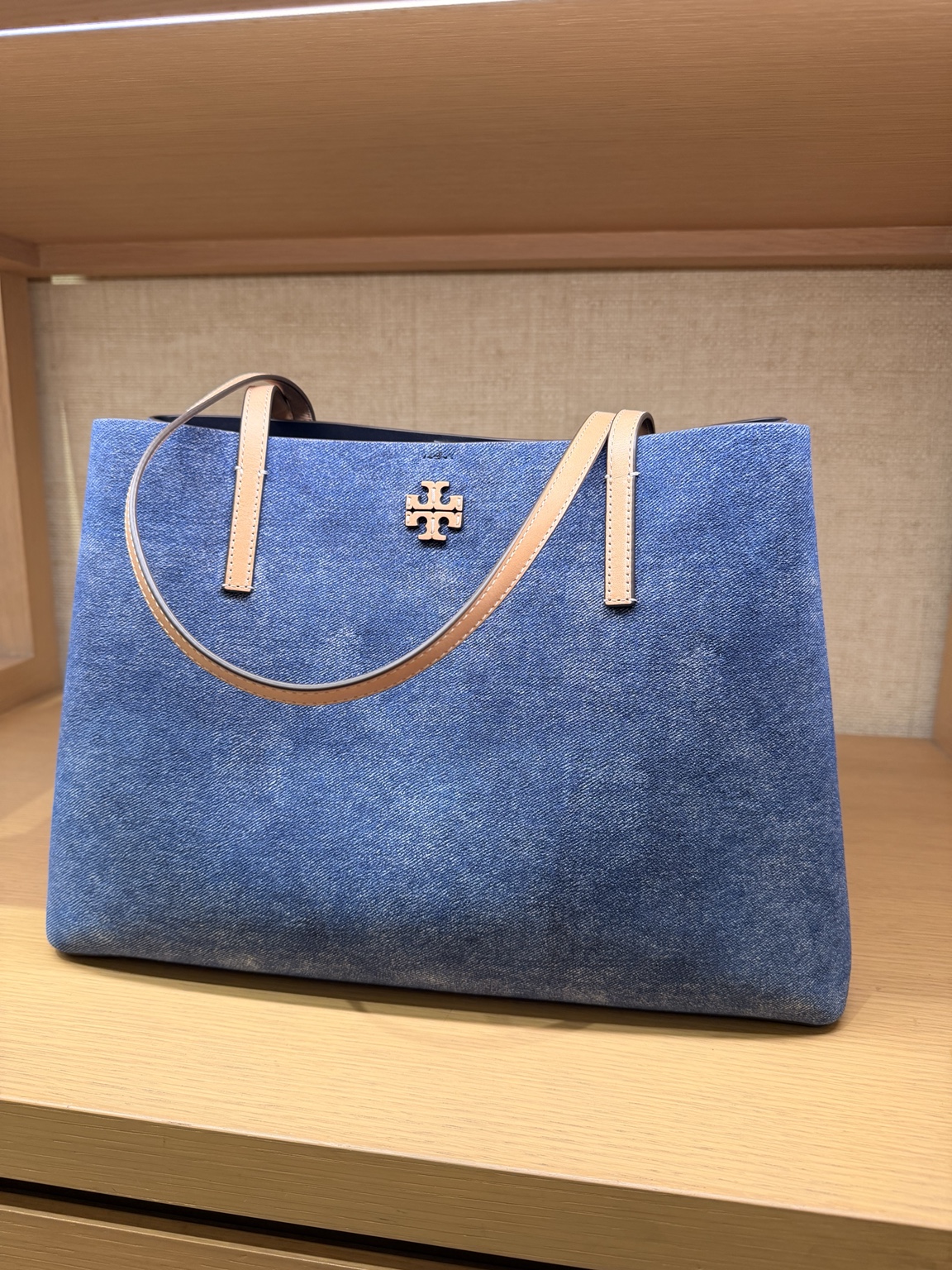 Tory Burch Large Denim Tote with Tan Handles – Blue
