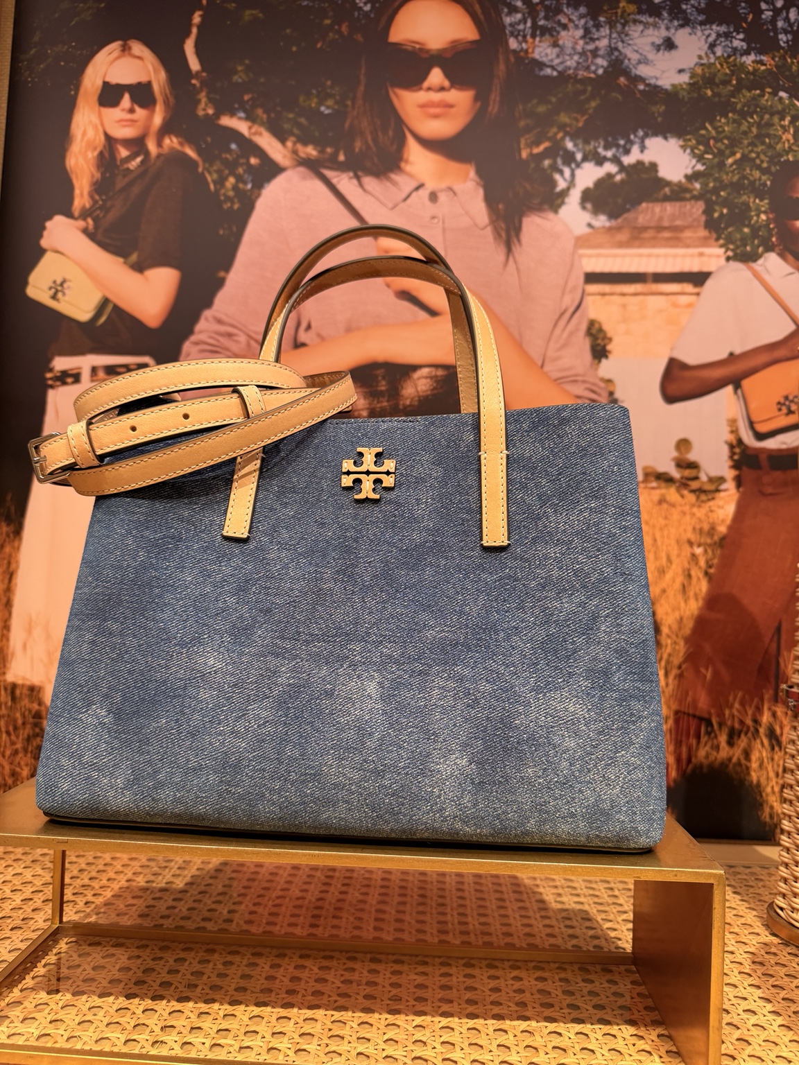 Tory Burch Denim Top-Handle Bag with Tan Trim – Blue