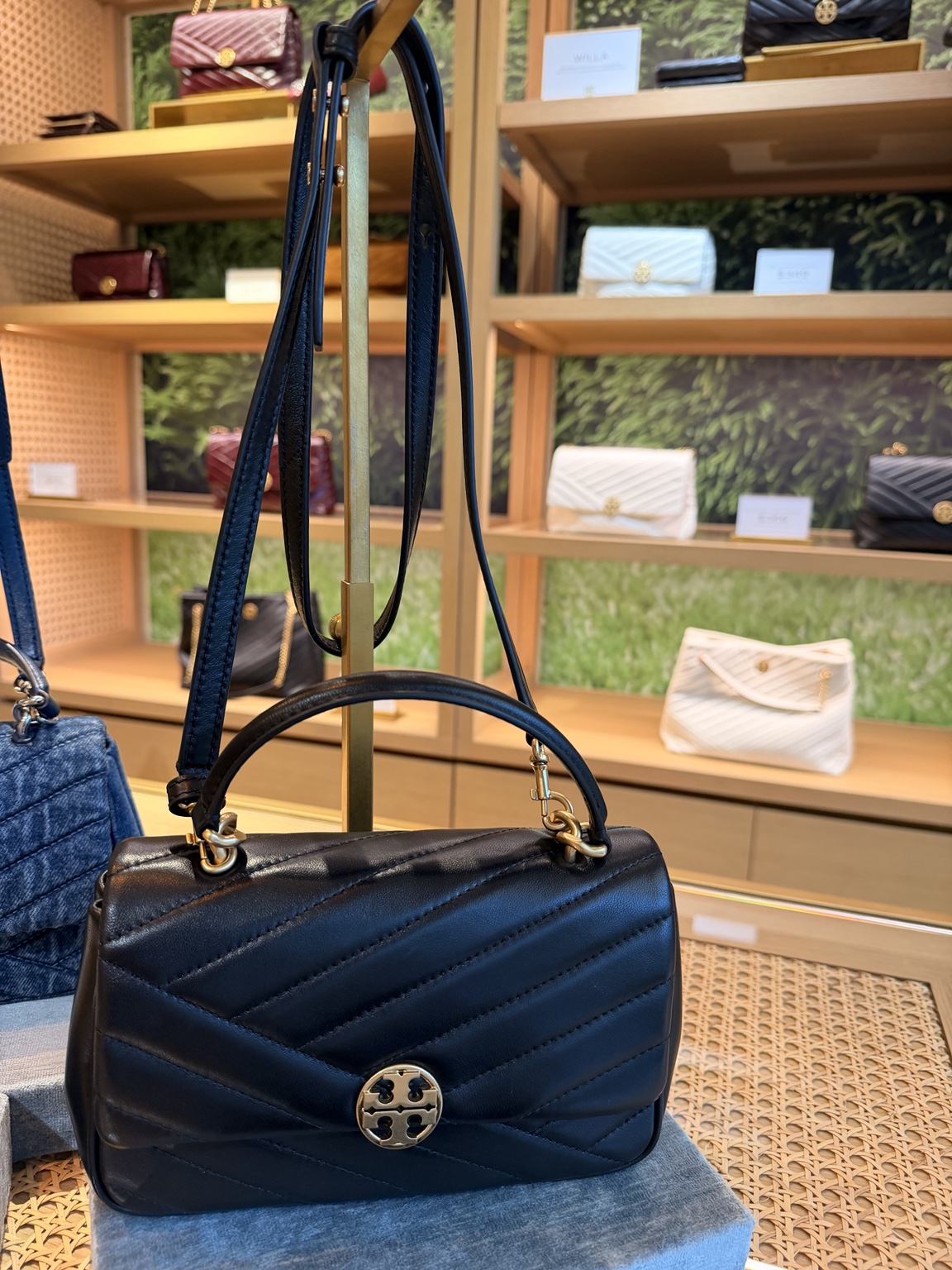 Tory Burch Chevron Quilted Top-Handle Bag – Black