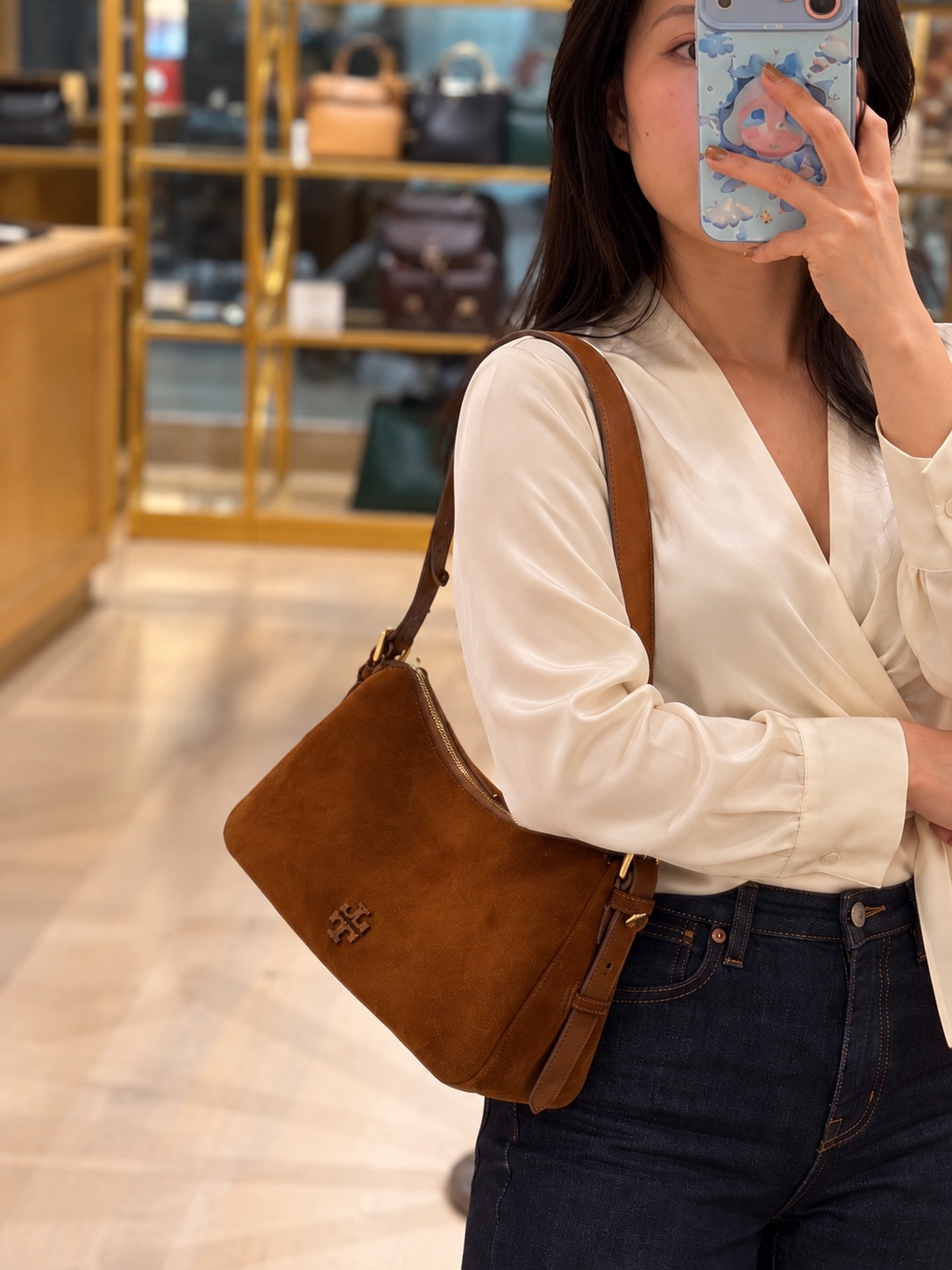 Tory Burch Suede Shoulder Bag – Brown