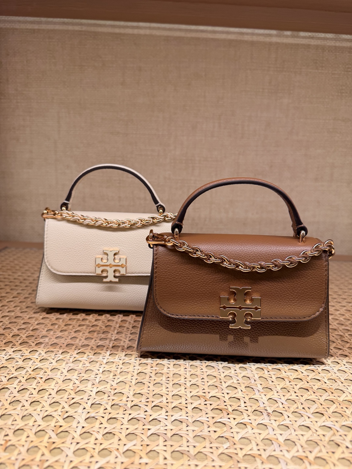 Tory Burch Mini Chain Top-Handle Bag – Tan