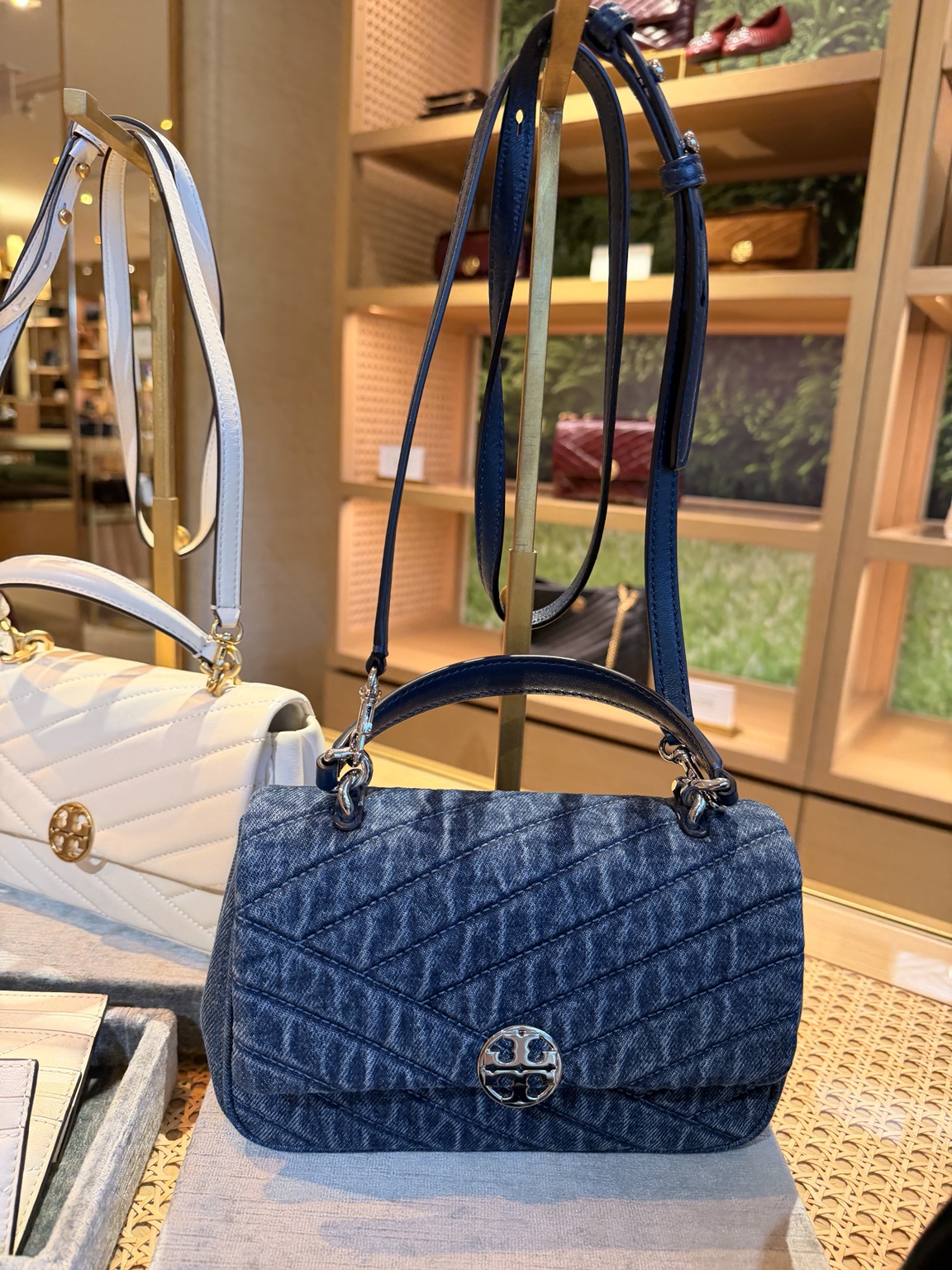 Tory Burch Chevron Quilted Top-Handle Bag – Denim Blue